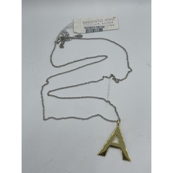Argento Vivo Sterling Silver 925 Gold A Initial Pendant Necklace Monogram Letter - Picture 1 of 8